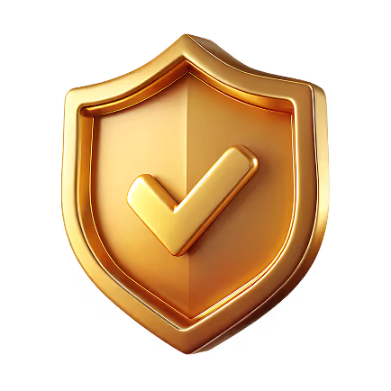 Gold security shield with a checkmark symbolizing licensing, player protection, and safe gameplay at Menace Casino & Sportsbook.